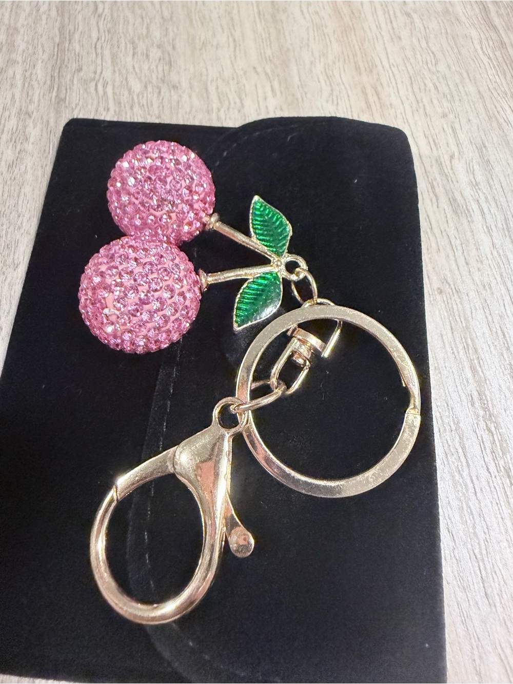 Pink Crystal Cherry Keychain Charm - Picture 2 of 3
